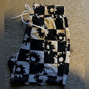 Urban Outfitters Checkered Daisy Swim Trunks